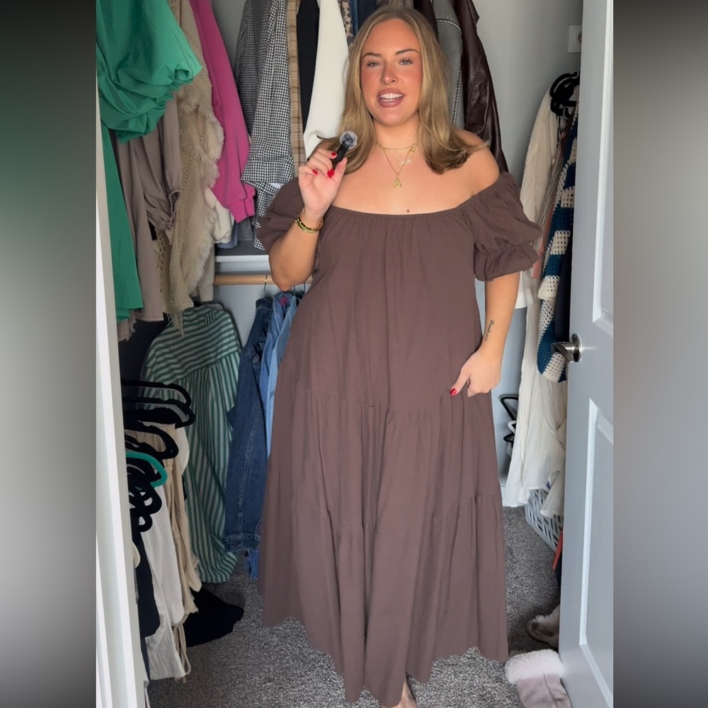 Elegant Brown Off-Shoulder Dress